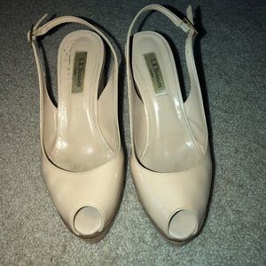 LK Bennett open toe cork heel wedge